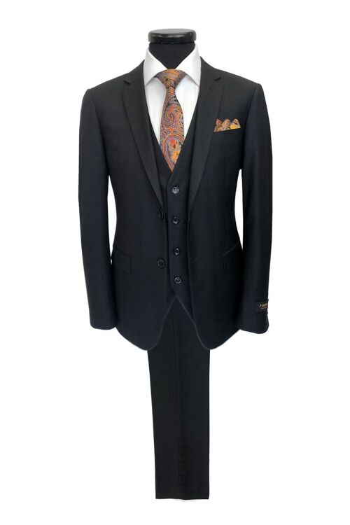 Black Herringbone 2 Button 3-piece Suit_Black