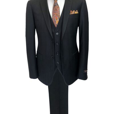 Black Herringbone 2 Button 3-piece Suit_Black