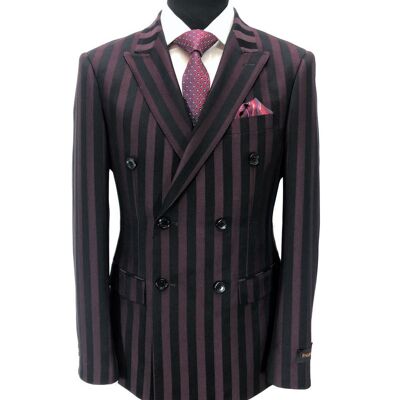 Burgundy Black Bold Stripe Double Breasted Suit_Burgundy