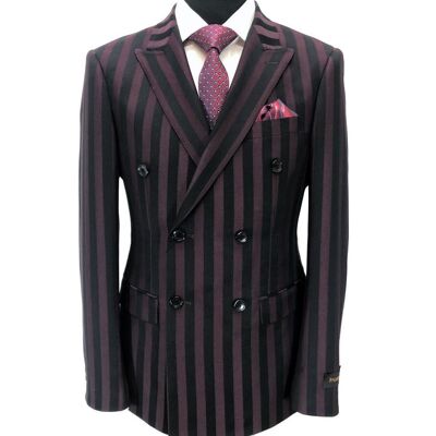 Burgundy Black Bold Stripe Double Breasted Suit_Burgundy