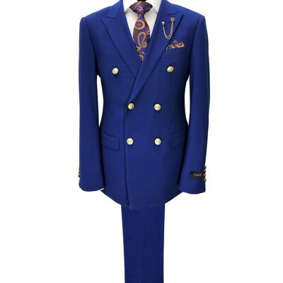 Cobalt Blue Double Breasted Suit With Gold Button_Cobalt Blue Double Breasted Suit With Gold Button