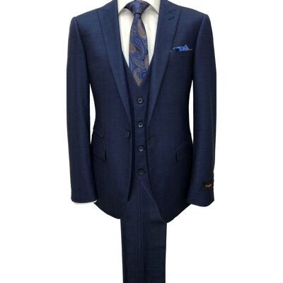 Navy Prince Of Wales Check One Button 3-piece Suit_Navy Prince Of Wales Check One Button 3-piece Suit