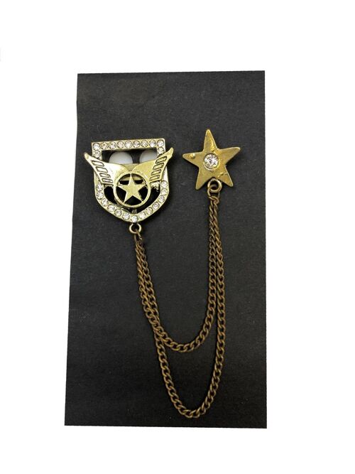 Winged Heraldic Emblem Chain Lapel Pin_Bronze