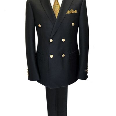 Black Double Breasted Suit With Gold Buttons_Black Double Breasted Suit With Gold Buttons