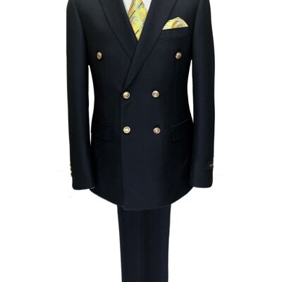 Navy Double Breasted Suit With Gold Buttons_Navy Double Breasted Suit With Gold Buttons