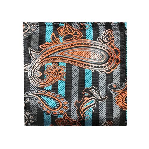Striped Paisley Pocket Square_Brown