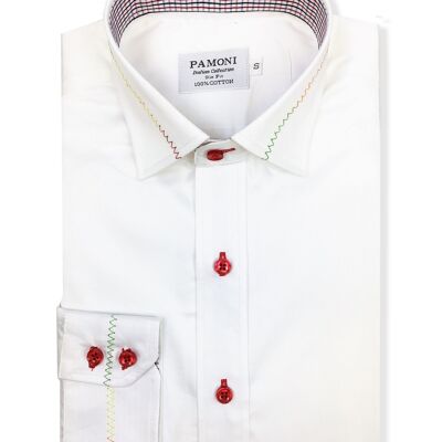 White Rainbow Stitch Slim Fit Shirt_White