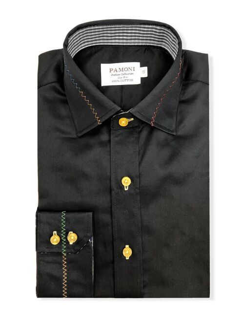 Black Rainbow Stitch Slim Fit Shirt_Black