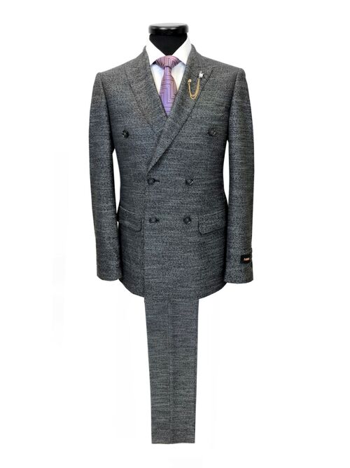 Charcoal Birdseye Double Breasted Suit_Charcoal Birdseye Double Breasted Suit