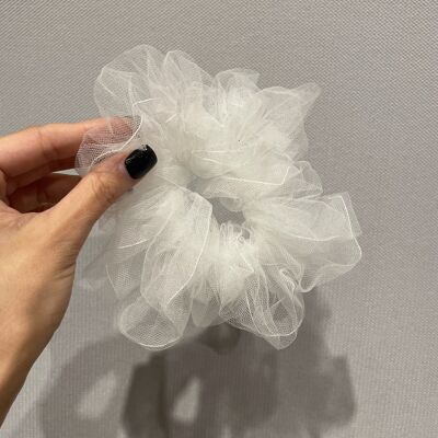 Elastico per capelli in tulle bianco