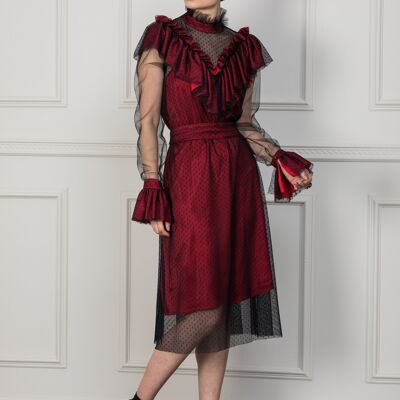 Elizabeth Kleid aus Tüll mit Rüschen Burgund