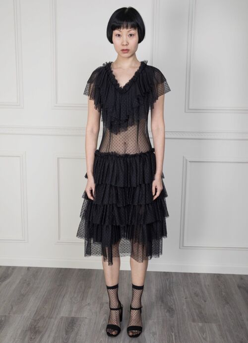 Margaret polkadot frill dress Black