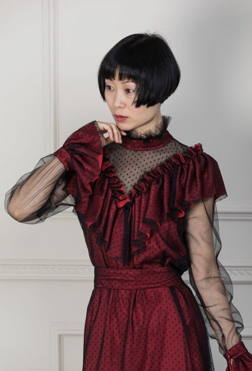Elizabeth A-line tulle dress/ Rent for £35 Burgundy