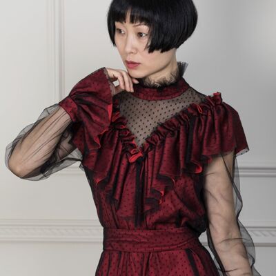 Elizabeth A-line tulle dress/ Rent for £35 Burgundy