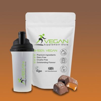 Veganes Proteinpulver mit Schokolade und gesalzenem Karamell