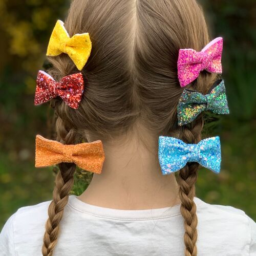 Glitter Hair Bows Gift Set of 6 Rainbow