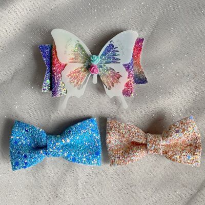 Set regalo glitter con fermaglio per capelli a farfalla - Blu