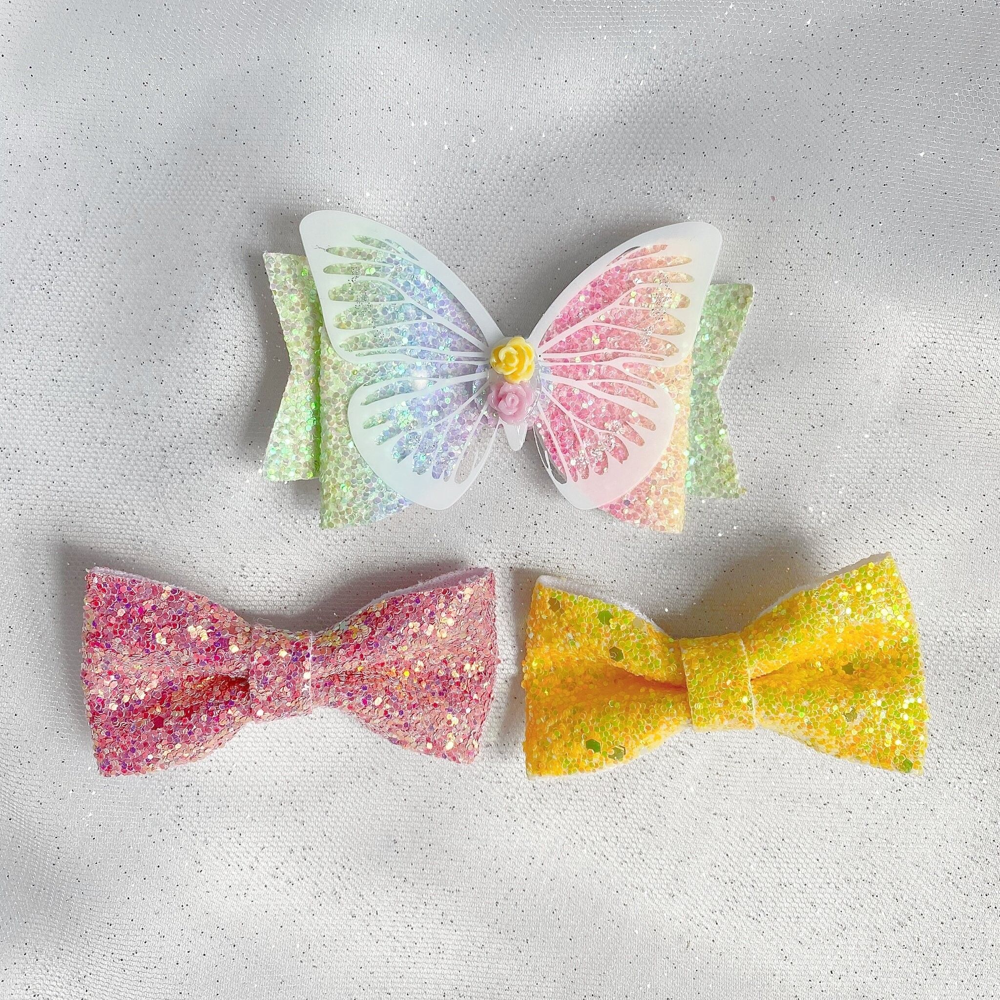 Set regalo glitter con fermaglio per capelli a farfalla - Giallo