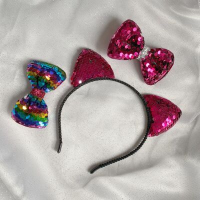 Set de regalo con diadema con orejas de gato - Rosa fuerte