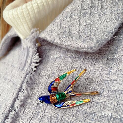 Swallow Brooch in Colourful Enamel