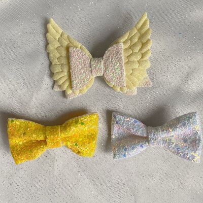 Set regalo fiocco glitter giallo Angelo