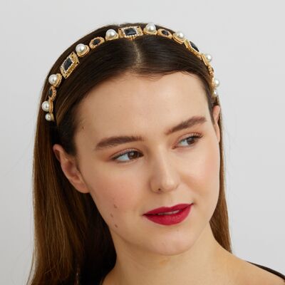 Black Headband with Pearls