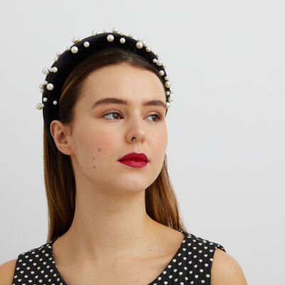 Black Velvet Pearl Headband