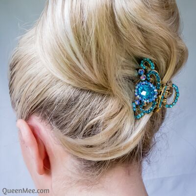 Blue Hair Claw Clip with Gems
