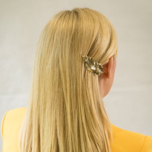 Leaf Hair Barrette - Antique Gold