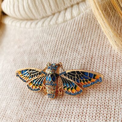 Moth Brooch in Blue Enamel