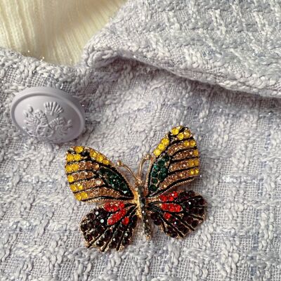 Broche Papillon en Cristal - Or