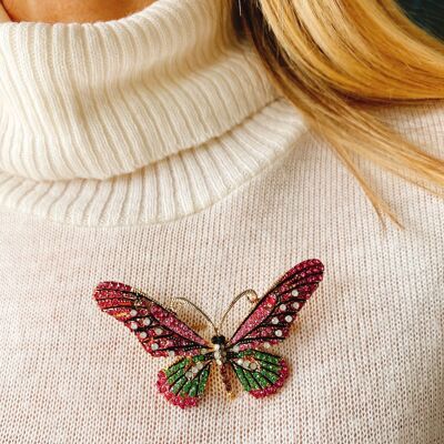 Large Butterfly Brooch in Crystal - Pink