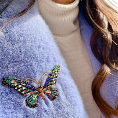 Grande Broche Papillon en Cristal - Bleu