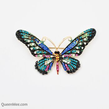 Grande Broche Papillon en Cristal - Bleu 3