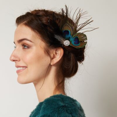 Peacock Feather Fascinator with Diamante