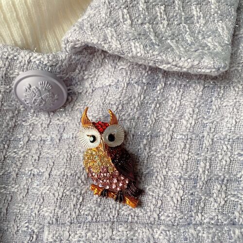 Owl Brooch with Diamante