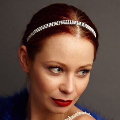 Diamante Headband with Elastic - Silver