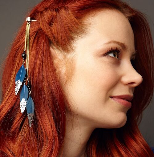 Feather Hair Clips with Glitter - Blue