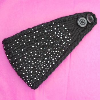 Bandeau d'hiver Diamante Bandeau chauffe-oreille Bandeau tricoté Bandeau en laine Bandeau de ski - Noir 2