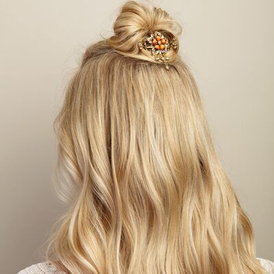 Flower Hair Accessory with Gems - Gold