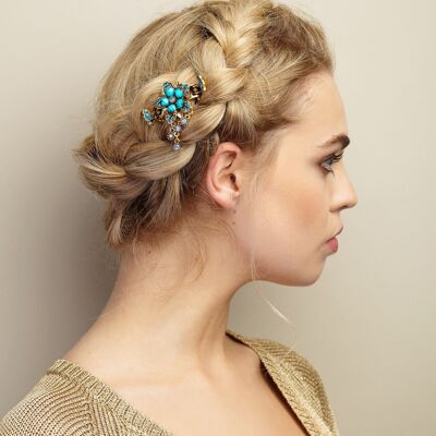 Accessoire de Cheveux Fleur avec Gemmes - Turquoise