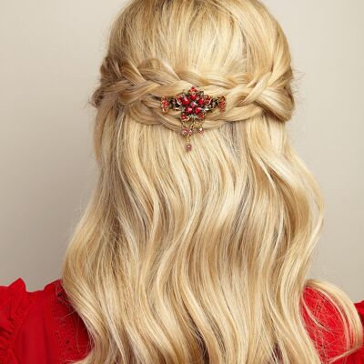 Flower Hair Accessory with Gems - Red