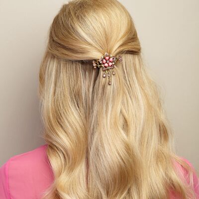 Accessorio per capelli a fiore con gemme - Rosa