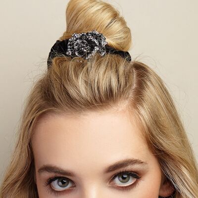 Scrunchie Diamante Floral - Negro