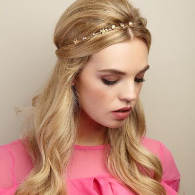 Chain Headband with Pearls - Gold