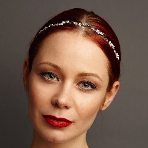 Chain Headband with Diamante Flowers - Silver