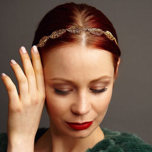 Leaf Headband with Elastic - Gold