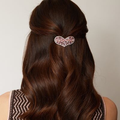 Pinza para el pelo con forma de corazón en cristal - Rosa