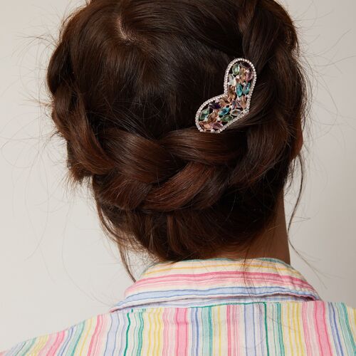 Heart Hair Clip in Crystal - Multi Colour