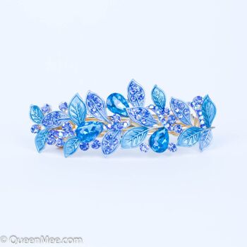 Pince à Cheveux Vintage Feuille de Strass - Bleu Clair 2